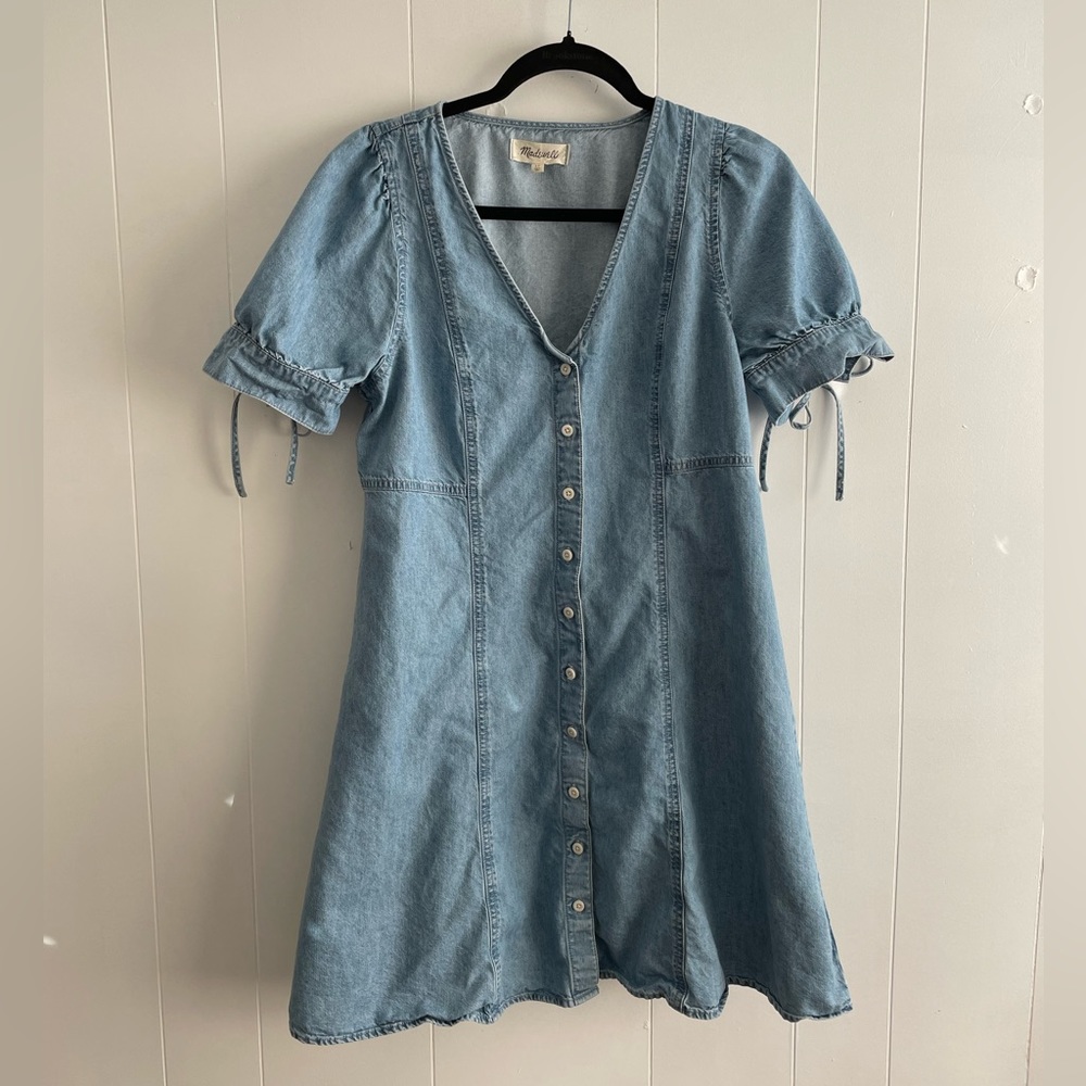 Madewell Denim dress with sleeve ties